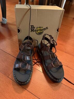 Dr. Martens Brown Leather Lace-Up Strappy Sandals